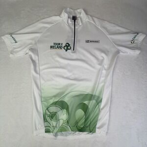 Cycling Jersey Mens Large White Green 1/4 Zip‎ Italy De Marchi Tour Ireland